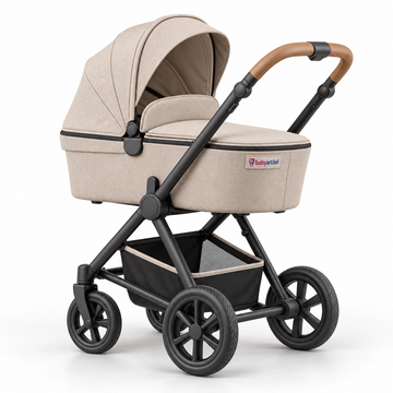 babyartikel 3-in-1 Kombikinderwagen Beige – Babywanne, Sportsitz & Babyschale